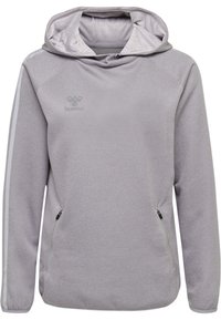 Felpa con cappuccio grigia dal finish testurizzato, dotata di tasche laterali con zip e strisce bianche sulle maniche. Logo sul petto.