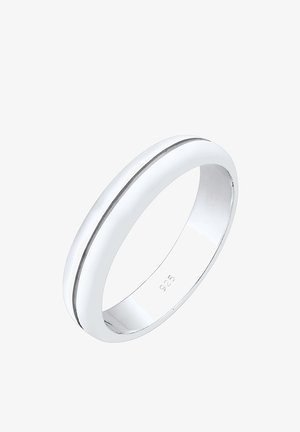 Bague en argent sterling avec une finition polie, présentant un design épuré et un fin détail de ligne noire horizontale. Marquée "925" à l'intérieur.