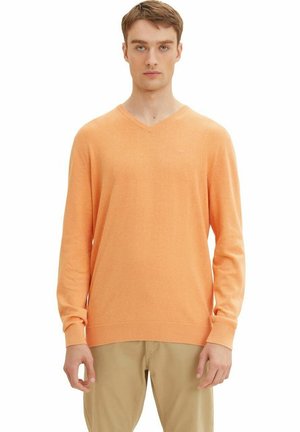 BASIC V-NECK - Jumper - mandarin orange melange