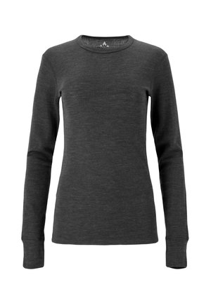 Mörkgrå långärmad skjorta i mjukt tyg. Har en rund halsringning och åtsittande ärmar. Slät tygstruktur med en enkel design.