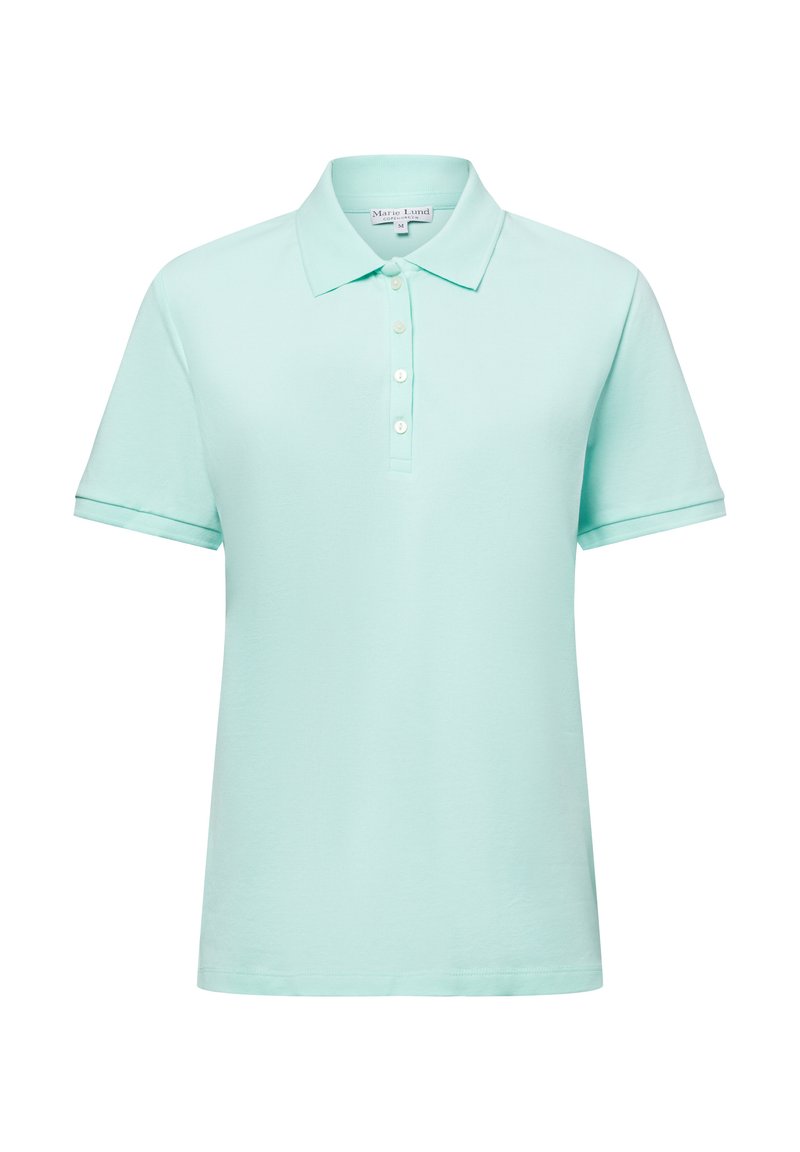 Mintgroene polo shirt van zachte katoen, met een klassieke kraag, korte mouwen en een drie knoopsluiting. Glad textuur, standaard pasvorm.