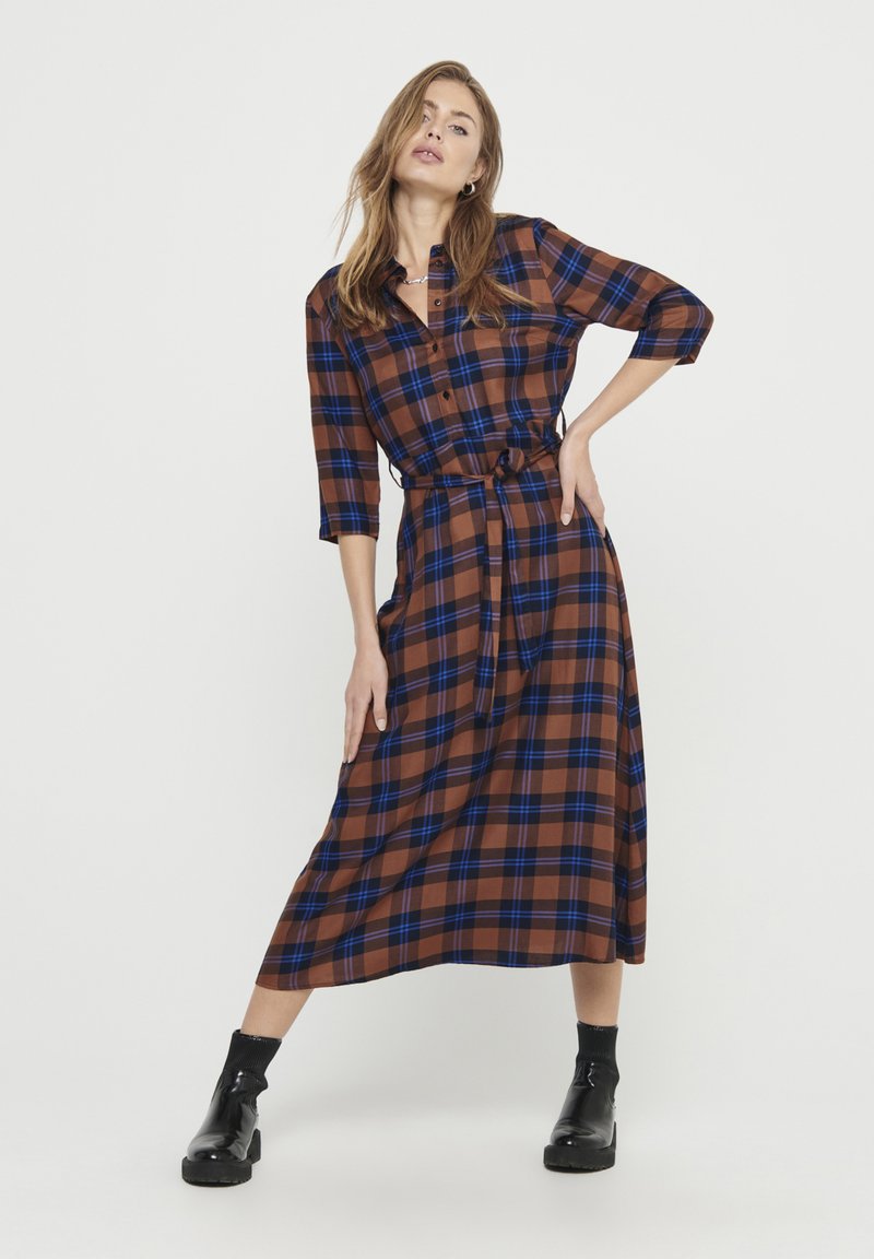 JDY JDYSTAY SHIRT DRESS - Skjortekjole - brown/blue