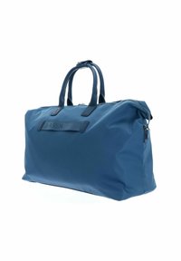 Grand sac de voyage bleu avec deux poignées, fermeture éclair, et logo LOASSN sur le côté.