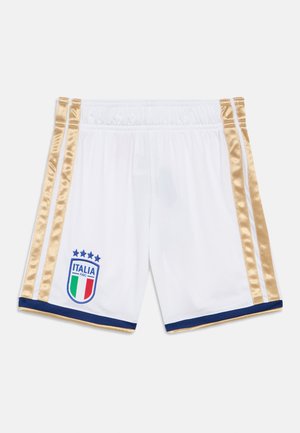 Valged sportlikud lühikesed püksid kuldsete satiinist külgtriipudega, sinise äärisega ning embleemiga, millel on Itaalia lipp ja neli tähte.