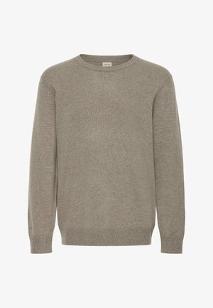 Svetlo sivi pulover iz mehkega pletenega blaga, ki se ponaša z okroglim izrezom, dolgimi rokavi ter rebrastimi manšetami in robom. Preprost, vsestranski dizajn.