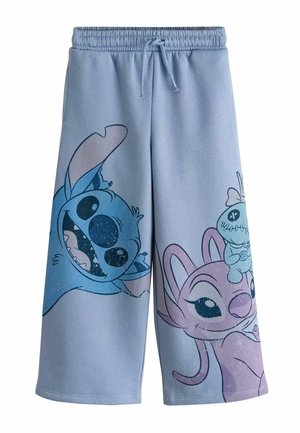 Világoskék rövidnadrág, nagy nyomtatott Stitch és Angel karakterekkel a Disney Lilo & Stitch című filmjéből, gumis derékrésszel és zsinórral.