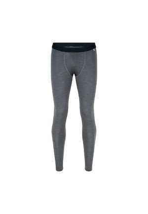 Leggings gris en tissu doux et extensible, avec une taille noire et une coupe ajustée. Texture lisse avec des coutures renforcées.