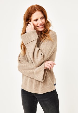 RUNDHALS MIT UMGESCHLAGENEN ÄRMELN - Jumper - beige melange