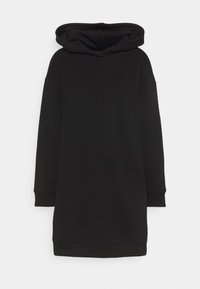 Musta huppari-mekko pitkillä hihoilla, valmistettu pehmeästä puuvillasekoitteesta, jossa on löysä istuvuus sekä ribbaatut hihansuut ja helma.