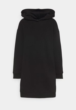 Vestido de sudadera con capucha negra y mangas largas, hecho de una suave mezcla de algodón, con un corte relajado y puños y dobladillo acanalados.