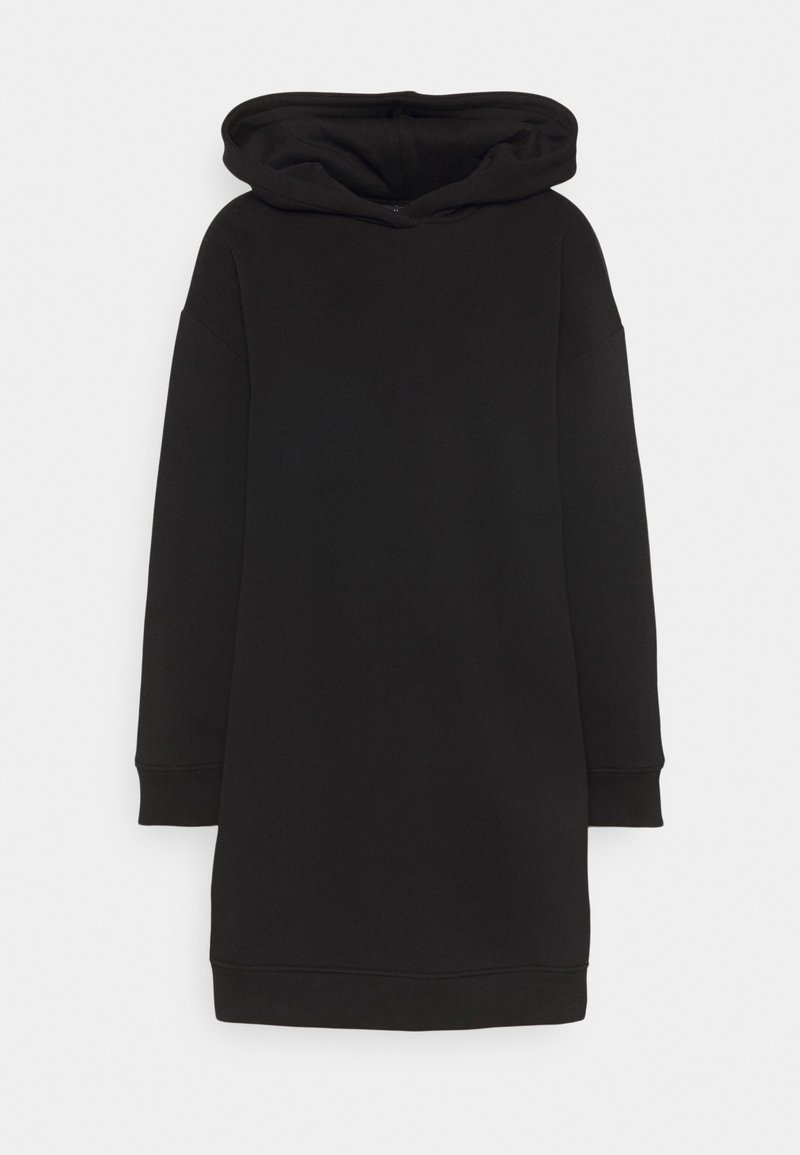 Musta huppari-mekko pitkillä hihoilla, valmistettu pehmeästä puuvillasekoitteesta, jossa on löysä istuvuus sekä ribbaatut hihansuut ja helma.