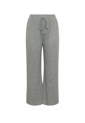 Pantalones anchos de punto gris con cintura elástica y cordón ajustable, diseñados para la comodidad casual.