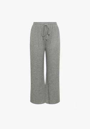 Grau gestrickte, weit geschnittene Hose mit elastischem Bund und Kordelzug, entworfen für ungezwungene Bequemlichkeit.