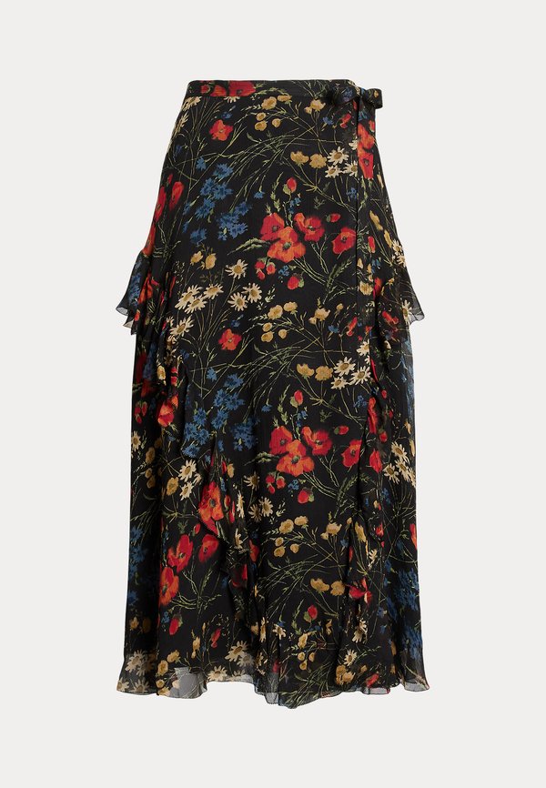 FLORAL RUFFLE-TRIM GEORGETTE WRAP SKIRT - Maxi skirt - midnight garden4