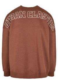 Pruun kapuutsiga särk pikkade varrukatega ja ribadega mansettidega. Seljal on valge trükine "URBAN CLASSICS". Pehme kangatekstuur.