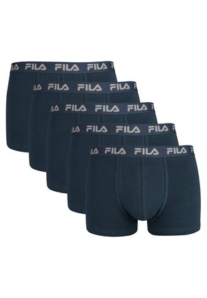 Boxers pour hommes en tissu coton bleu foncé, au design ajusté et ceinture élastique grise avec le logo FILA. Ensemble de cinq paires.