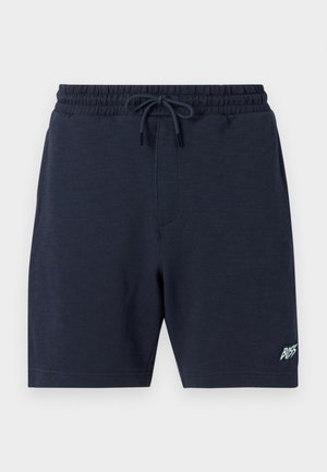 Ανδρική σορτς σε ναυτικό μπλε με ελαστική μέση και κορδόνι, με μικρό λογότυπο "BOSS" στο κάτω αριστερό πόδι.