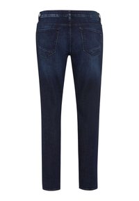 Donkerblauwe jeans met een slim fit, gemaakt van denim, met een klassieke vijf-pocketontwerp en een middelhoge tailleband.