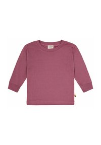 Lange mouwen shirt in een gedempte mauve kleur, gemaakt van zachte katoen, met een ronde halslijn en geribbelde manchetten voor een snug fit.