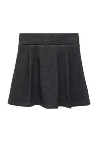 Gonna svasata grigio scuro con ampia vita e morbide pieghe, realizzata in tessuto a maglia spesso.