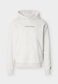 Ανοιχτό γκρι φούτερ με κουκούλα και τσέπη μπροστά, λογότυπο "Jordan Sport" στο στήθος και μικρό μαύρο λογότυπο Jumpman στο αριστερό μανίκι.