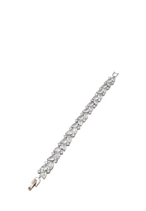 Bracciale con chiusura in argento e gemme trasparenti alternando a forma di goccia e tondo in un design a catena.