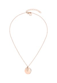 Roze gouden ketting met een ronde hanger met een bloemmotief, een delicate ketting en een verstelbare sluiting voor het aanpassen van de lengte.