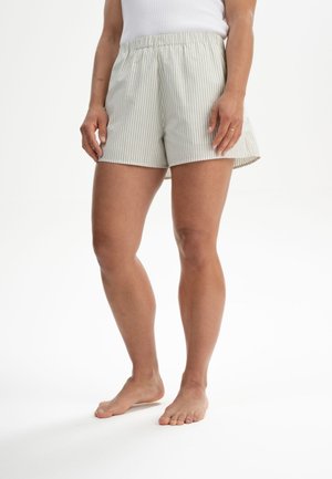 Lichte gestreepte shorts van ademend materiaal, met een elastische tailleband, midden-dij lengte en een relaxte pasvorm in lichtgroen en wit.