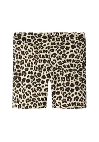 Šorts z leopardskim vzorcem na kremnem ozadju, z temno rjavimi in črnimi madeži. Mehka tkanina, elastičen pas in prilegajoč dizajn.