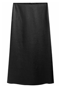 Sort maxi nederdel lavet af tekstureret stof, med et simpelt A-line design og en skjult lynlåslynlås bagpå.