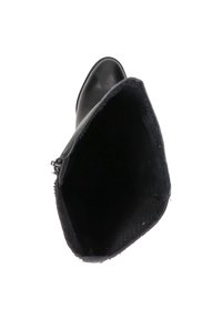 Bota de cuero negro hasta el tobillo con un exterior liso, puntera redondeada, forro interior suave y cierre de cremallera lateral para una fácil colocación.