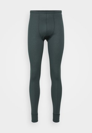 Leggings termici verde scuro con una vestibilità aderente, dotati di un pannello frontale rinforzato e di una vita elasticizzata, realizzati in un materiale morbido ed elastico.