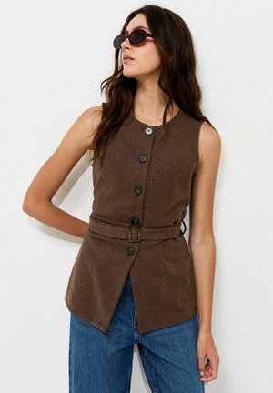 New Look, DARK  SOFT TOUCH BELTED WAISTCOAT - Chaleco - dark brown