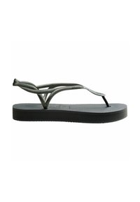 Infradito neri con suola testurizzata, caratterizzati da sottili fasce intrecciate in grigio scuro, progettati per un uso casual.