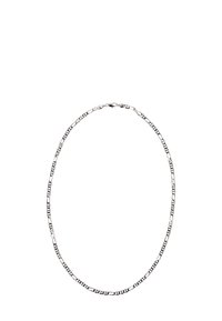 Silberne Kettenhalskette mit ovalen und rechteckigen Gliedern in poliertem Finish, gesichert durch einen einfachen Verschluss.