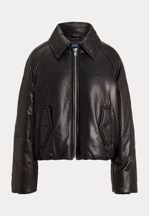 LEATHER PUFFER JACKET - Bombera - black