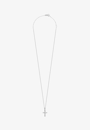 Silberne Kettenkette mit einem einfachen Kreuzanhänger, der eine glatte Oberfläche und ein minimalistisches Design aufweist. Das Kreuz ist zentral an der Kette platziert.