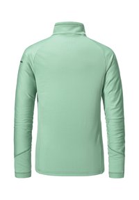 Langarmhemd in Hellgrün, aus strukturiertem Stoff gefertigt, mit hohem Kragen, featuring einem taillierten Design und Flachnahtnähten.