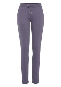 Lila Jogginghosen mit einem Kordelzugbund, schmal zulaufenden Beinen und weichem Material, geeignet für lässige Outfits und Komfort.
