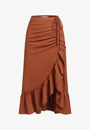 Cupshe, ELEGANT RUFFLED - Jupe portefeuille - cognac