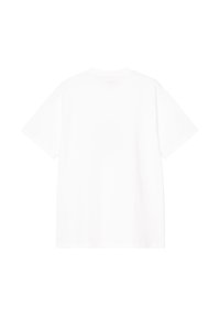 Hvid kortærmet t-shirt lavet af bomuld. Enkel design med rund halsudskæring og en afslappet pasform. Ingen synlige mønstre eller detaljer.