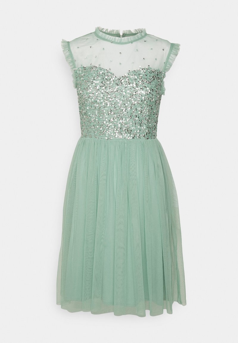black and green velvet dress Mint Lace Frill Midi Festival Dress main image 1