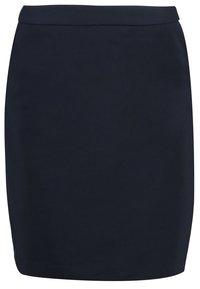 Jupe crayon bleu marine en tissu lisse, avec une taille haute et une silhouette ajustée. Aucun motif ni accent visible.