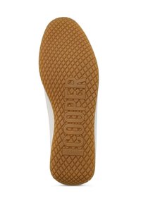 Gum rubber outsole with textured grip pattern and embossed "COOPER" logo. White side panel with smooth finish. Appropriate for casual footwear.