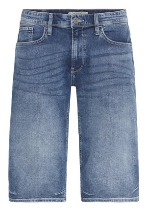 Denim shorts in light blue, featuring a classic cut with five pockets, button closure, and subtle fading along the fabric for texture.
