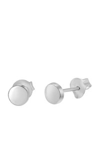 Boucles d'oreilles en argent avec un design en disque circulaire, finition polie et fermeture à tige pour un port sécurisé.