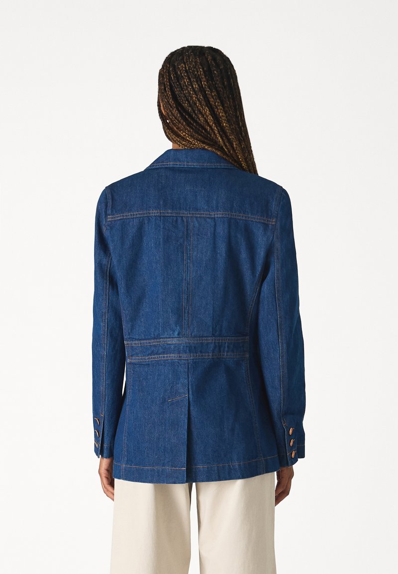 Veste Blazer Denim Bleu Ann Taylor LOFT - Taille M, Double Boutonnage, Occasion Très Bon état