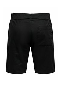 Sorte shorts lavet af glat stof, med en enkelt baglomme og en lige pasform med stikninger.