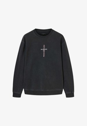 Antracietgrijze sweatshirt gemaakt van een katoenmix, met een ronde hals, lange mouwen en een centraal logo in roze en witte tekst.