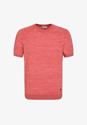 Lühikeste varrukatega ümarakaelusega kootud särk tekstuuriga, heleses tsev. Omab ribakujulist kaelust ja allääret, vasakus alumises osas on logotag.